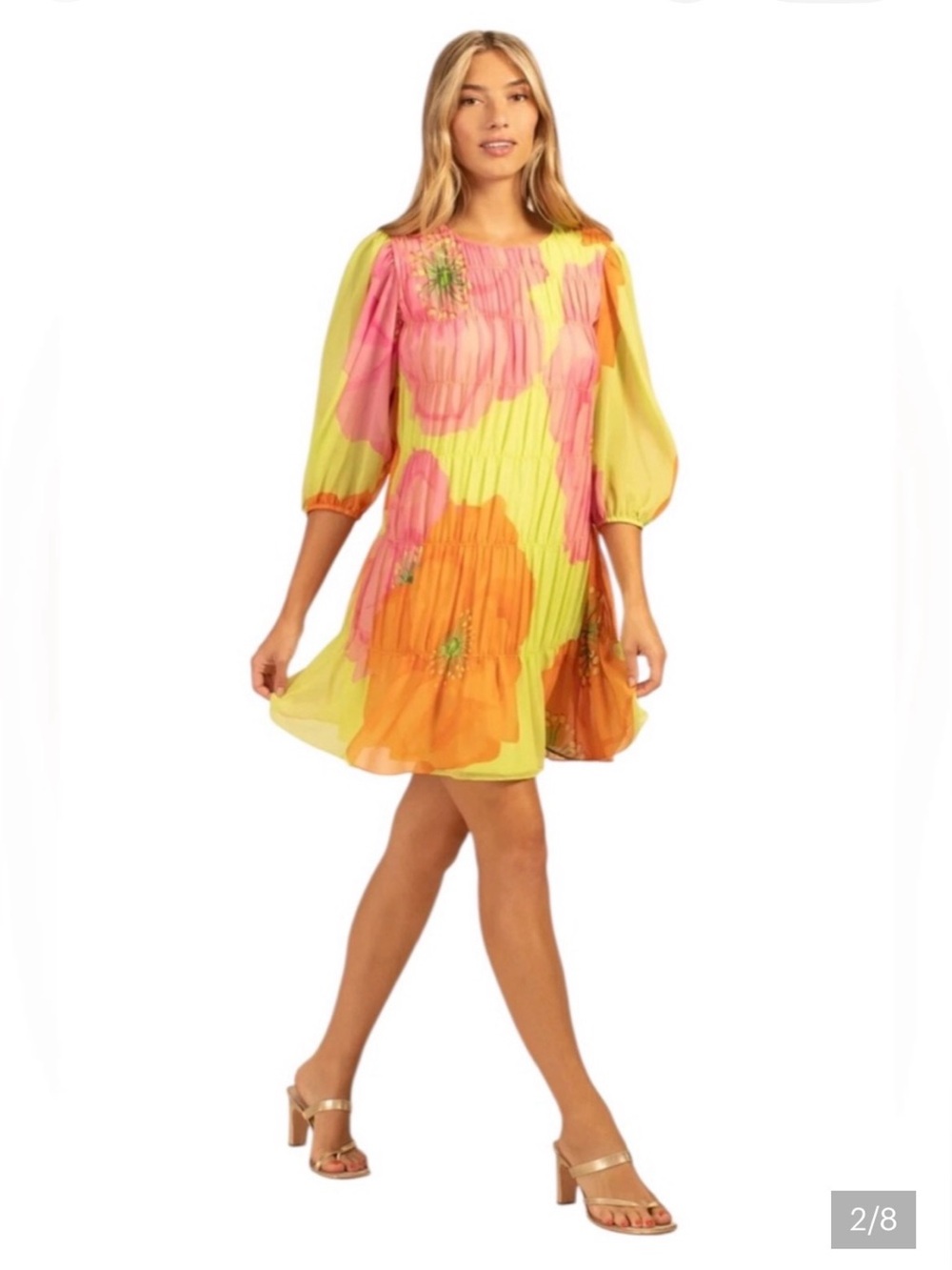 Trina Turk Yellow Pink Orange Floral Mini Dress